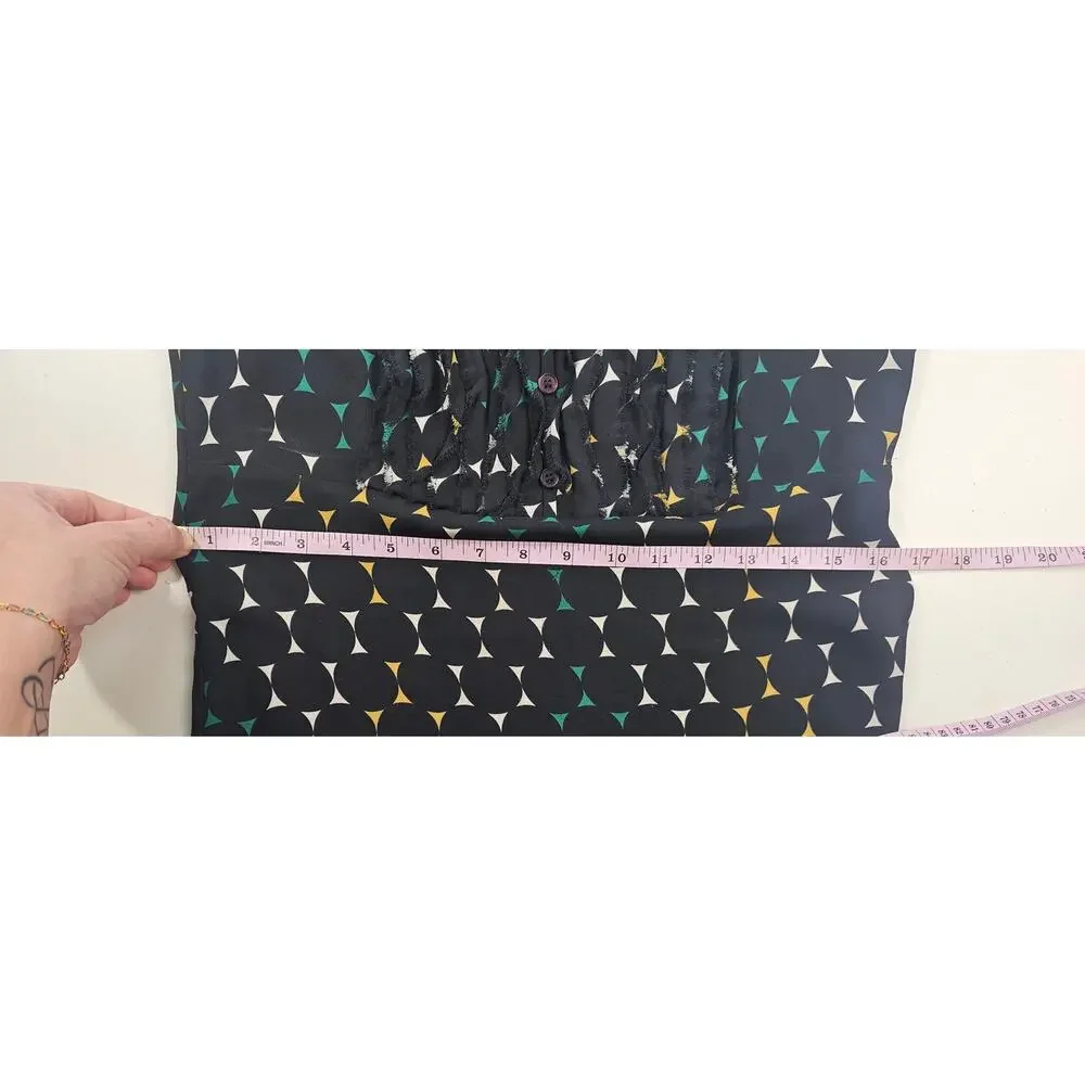 Tory burch 100% silk sz 4 black multicolor polkadot frill ruffle career EUC top